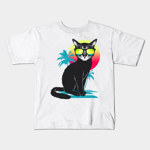 Cool Summer Cat Kids T-Shirt by clingcling